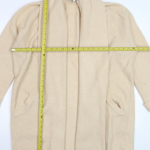 Jack Wills Women’s Beige Knit Long Cardigan Size 10 Open Shawl Collar