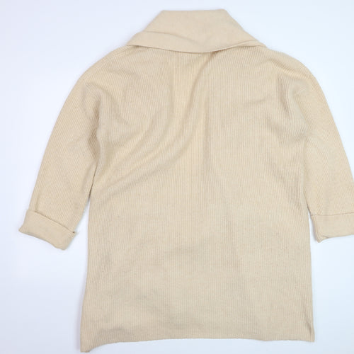 Jack Wills Women’s Beige Knit Long Cardigan Size 10 Open Shawl Collar