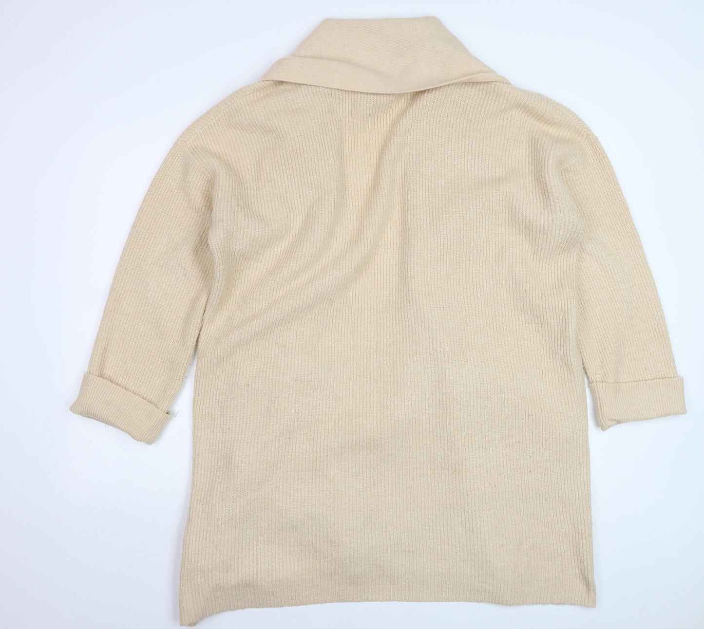 Jack Wills Women’s Beige Knit Long Cardigan Size 10 Open Shawl Collar