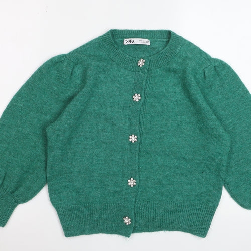 Zara Women Green Cardigan Knit Puff Sleeve Size 8