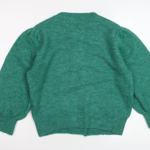 Zara Women Green Cardigan Knit Puff Sleeve Size 8
