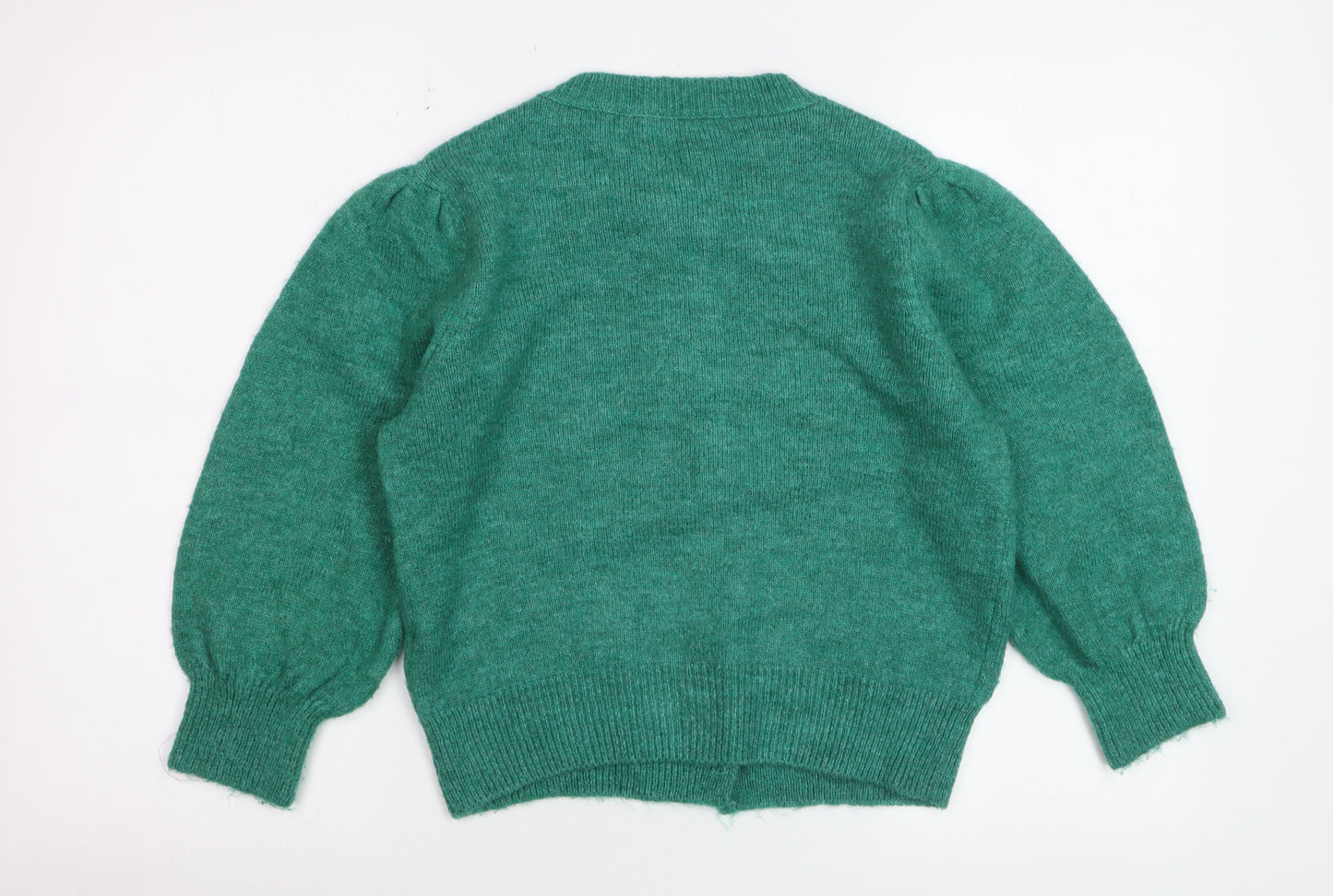 Zara Women Green Cardigan Knit Puff Sleeve Size 8