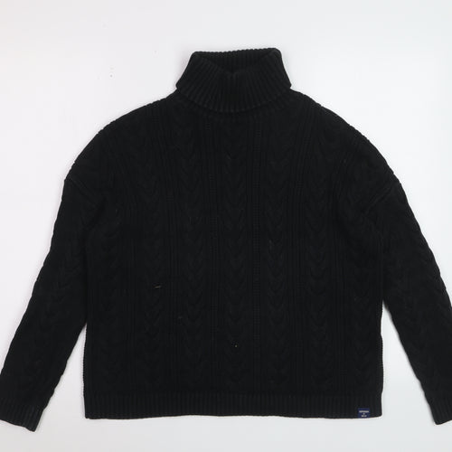 Superdry Womens Black Cable-Knit Roll Neck Jumper UK 10