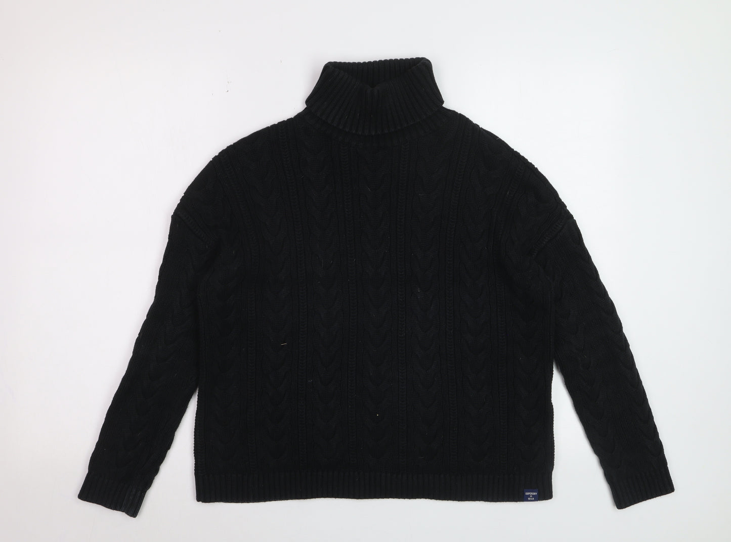 Superdry Womens Black Cable-Knit Roll Neck Jumper UK 10