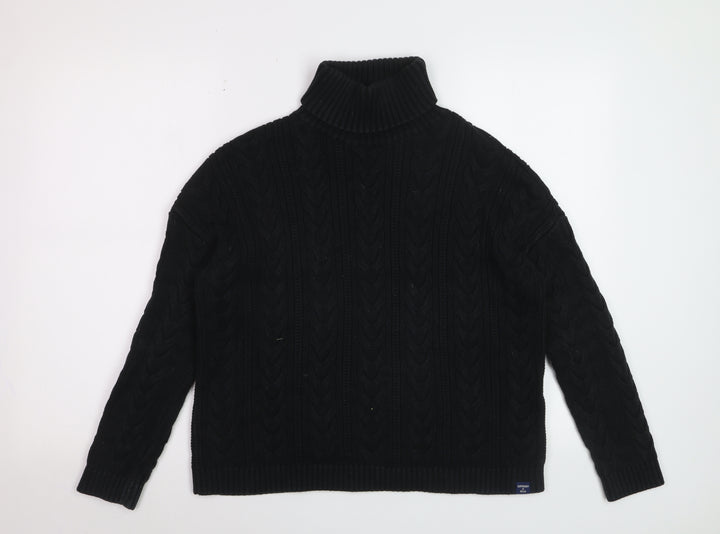 Superdry Womens Black Cable-Knit Roll Neck Jumper UK 10