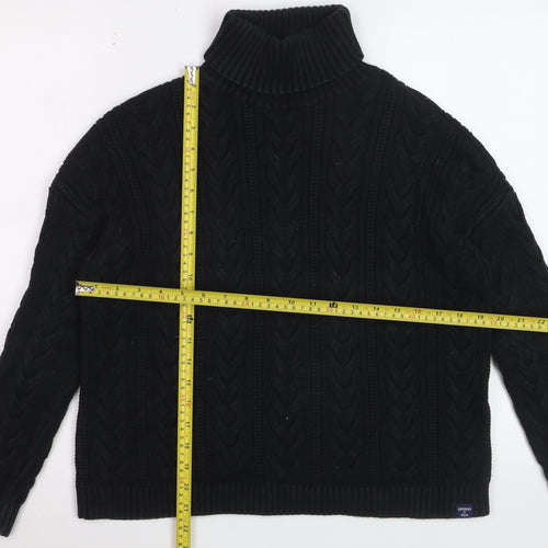 Superdry Womens Black Cable-Knit Roll Neck Jumper UK 10