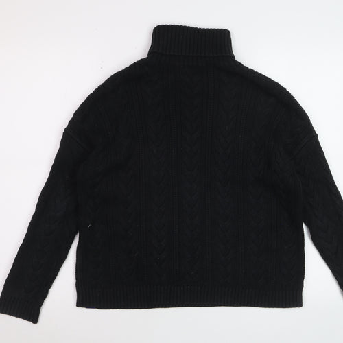 Superdry Womens Black Cable-Knit Roll Neck Jumper UK 10