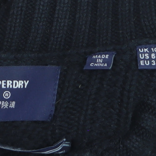 Superdry Womens Black Cable-Knit Roll Neck Jumper UK 10