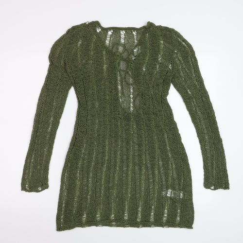 Collusion Women’s Green Knit Jumper Dress Size L Long Sleeve Scoop Neck