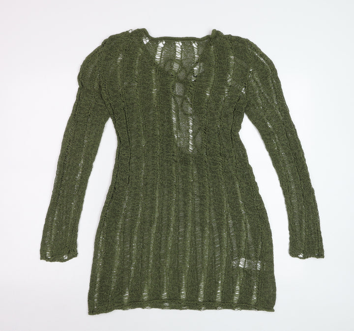 Collusion Women’s Green Knit Jumper Dress Size L Long Sleeve Scoop Neck