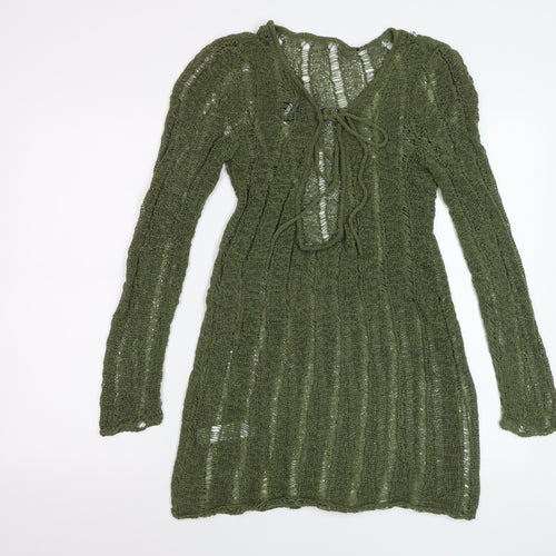 Collusion Women’s Green Knit Jumper Dress Size L Long Sleeve Scoop Neck