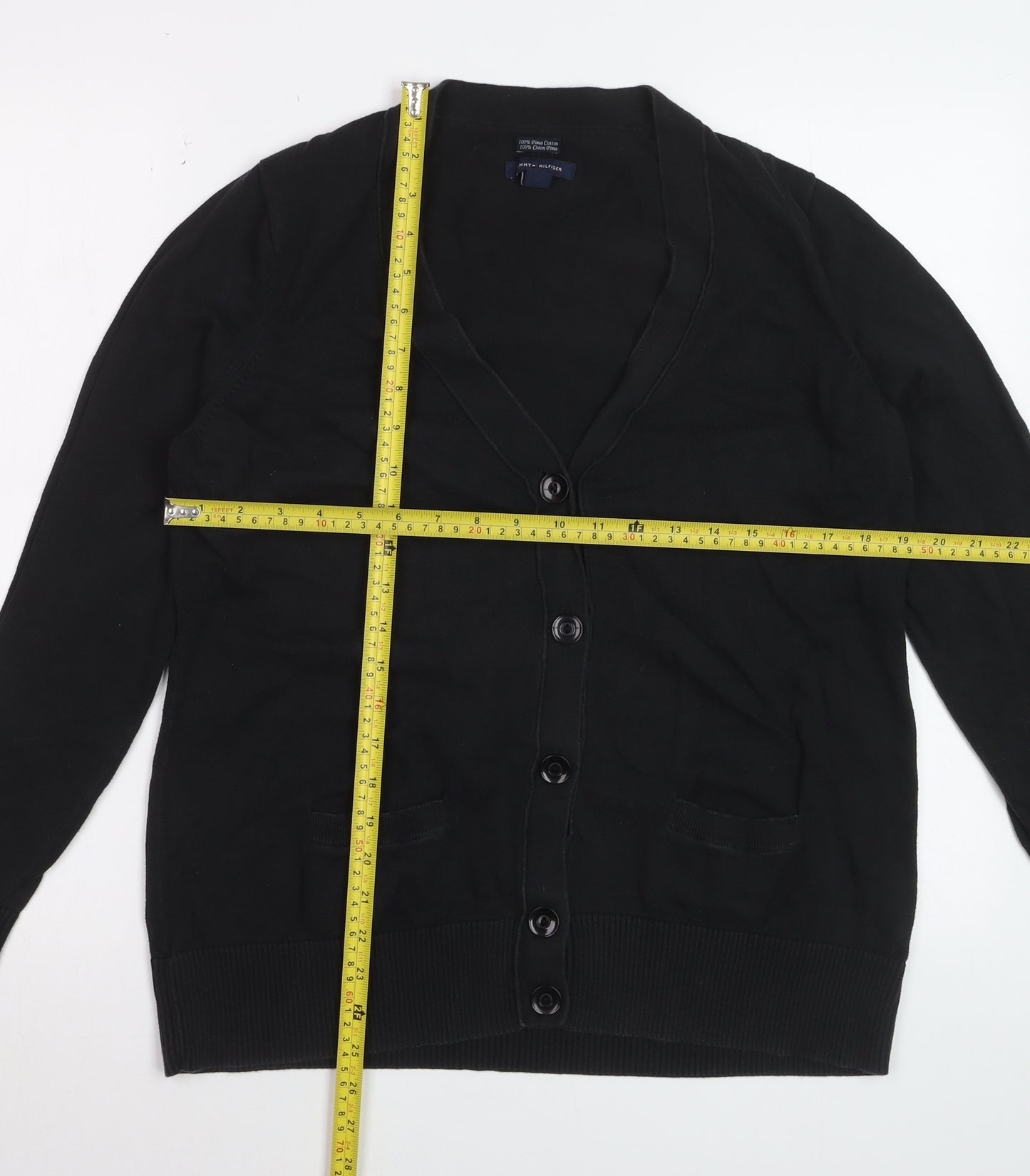 Tommy Hilfiger Women’s Black Cotton Cardigan XL V-Neck Knit