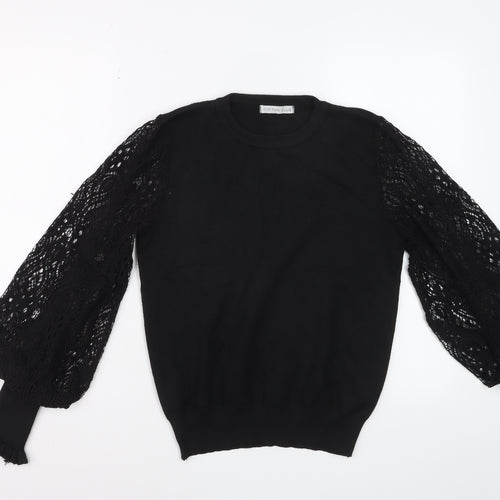 Cotton Club Women's Black Lace Puff Sleeve Acrylic Jumper M