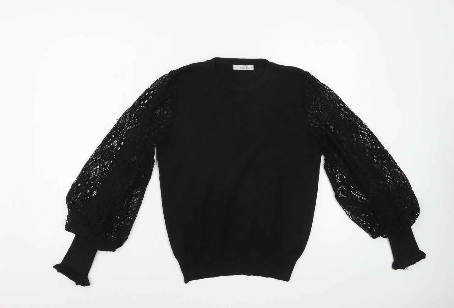 Cotton Club Women's Black Lace Puff Sleeve Acrylic Jumper M