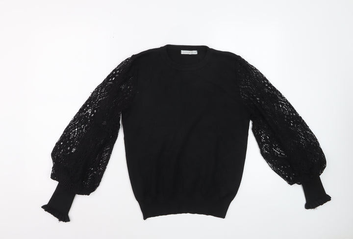 Cotton Club Women's Black Lace Puff Sleeve Acrylic Jumper M