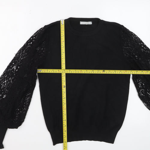 Cotton Club Women's Black Lace Puff Sleeve Acrylic Jumper M