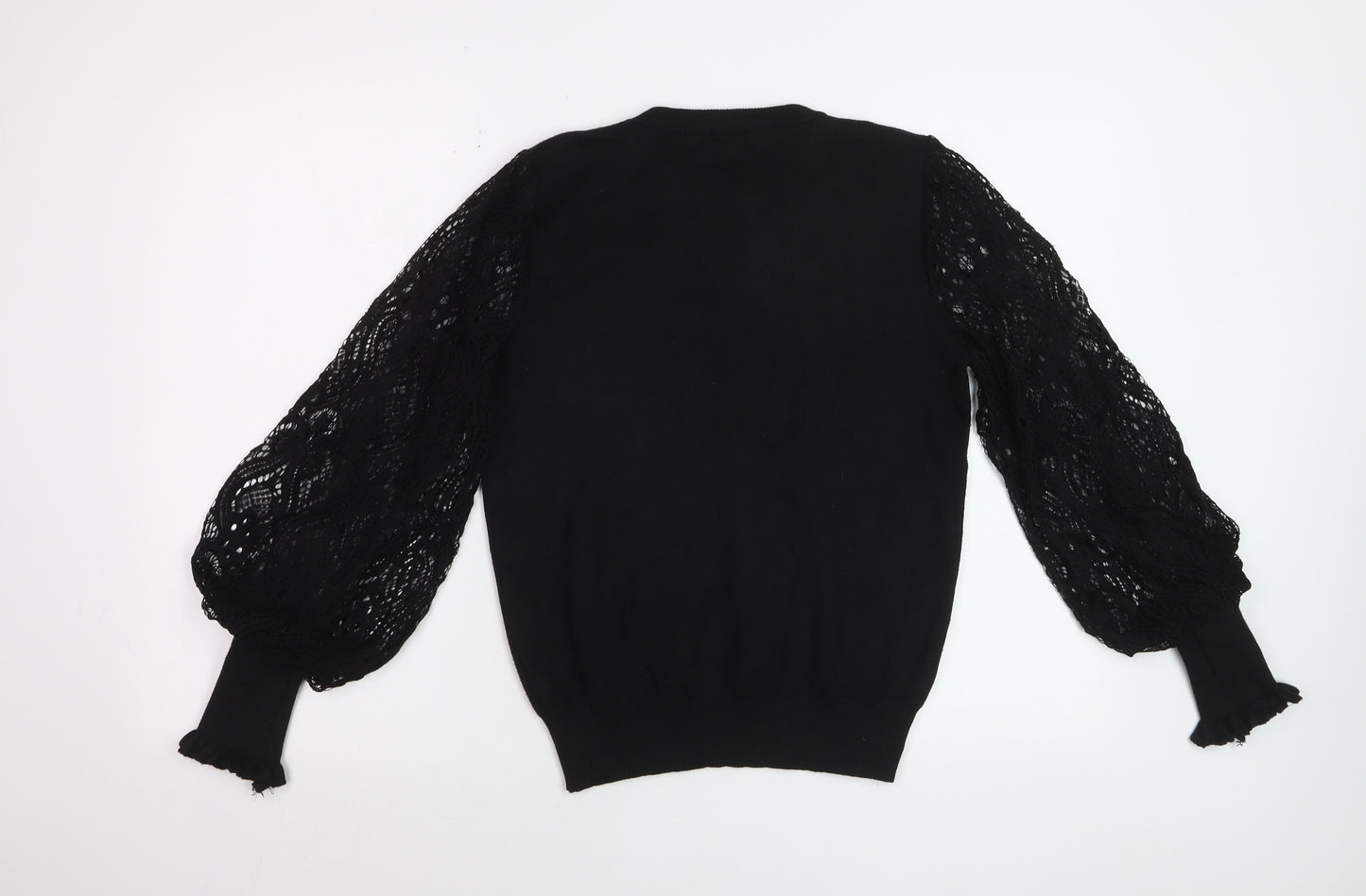 Cotton Club Women's Black Lace Puff Sleeve Acrylic Jumper M