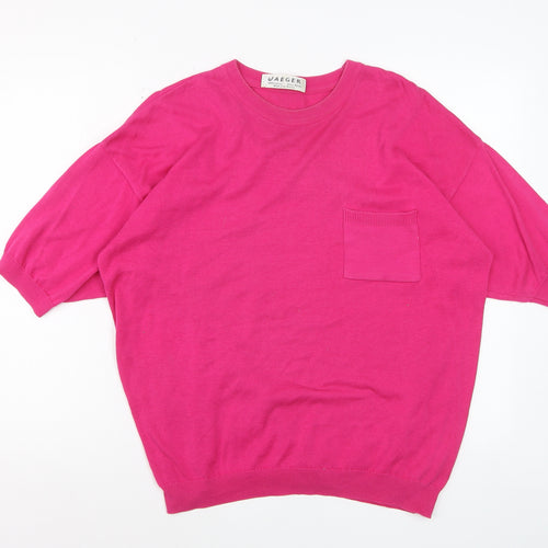 Jaeger Women’s Pink 100% Cotton Short Sleeve Crew Neck Jumper L