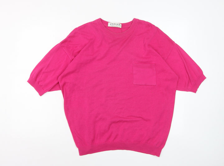 Jaeger Women’s Pink 100% Cotton Short Sleeve Crew Neck Jumper L