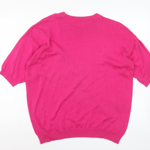 Jaeger Women’s Pink 100% Cotton Short Sleeve Crew Neck Jumper L