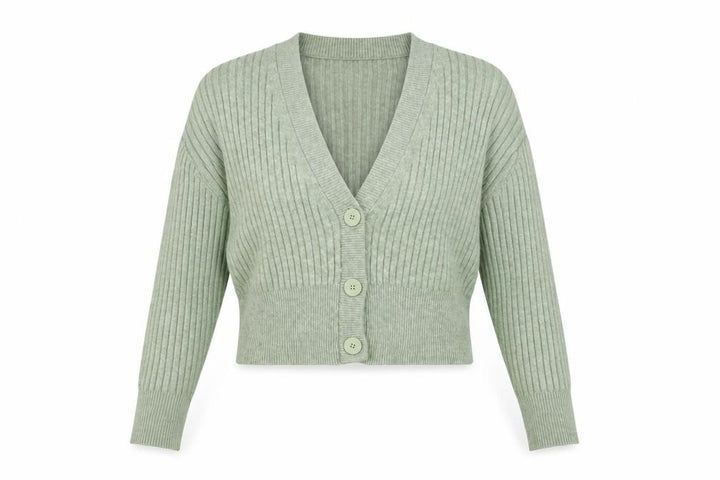 Pull&Bear Women Green Ribbed Button Up V-Neck Cardigan Size S