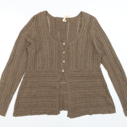 White Stuff Women's Brown Cable-Knit Cardigan Size 18