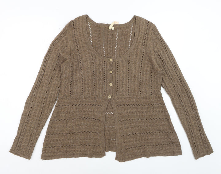 White Stuff Women's Brown Cable-Knit Cardigan Size 18