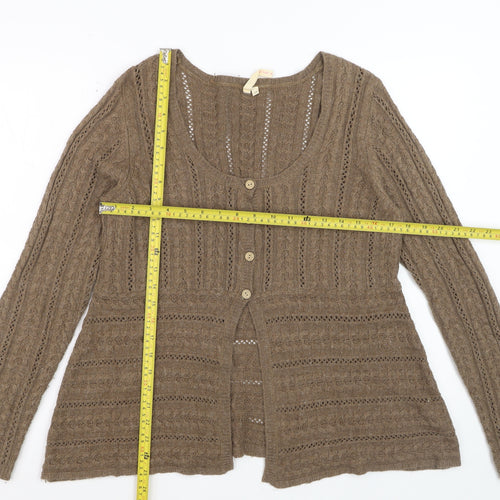 White Stuff Women's Brown Cable-Knit Cardigan Size 18