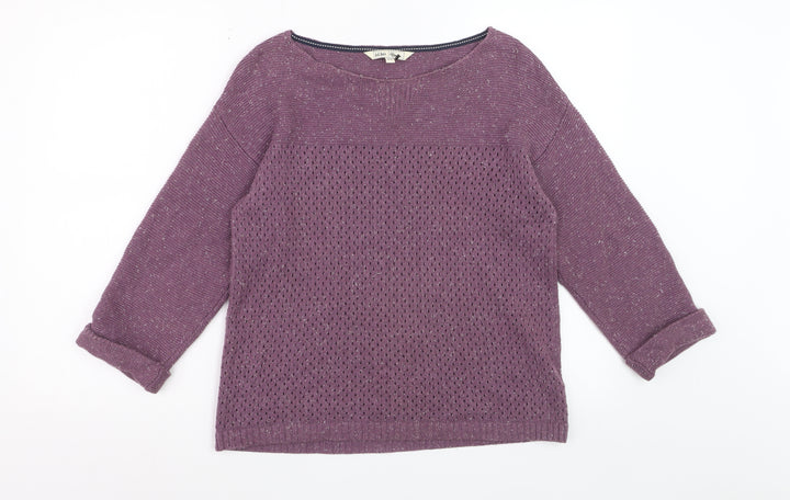 Fat Face Women Dusty Mauve Cotton Jumper Size 10 Boat Neck Knit