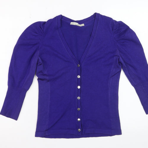 Karen Millen Women Purple V-Neck Cardigan Size 12 Slim Fit