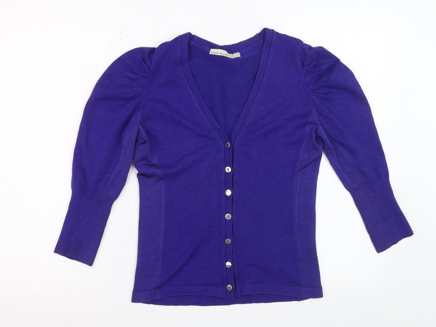Karen Millen Women Purple V-Neck Cardigan Size 12 Slim Fit