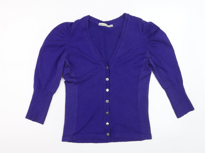 Karen Millen Women Purple V-Neck Cardigan Size 12 Slim Fit