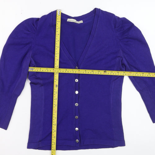 Karen Millen Women Purple V-Neck Cardigan Size 12 Slim Fit