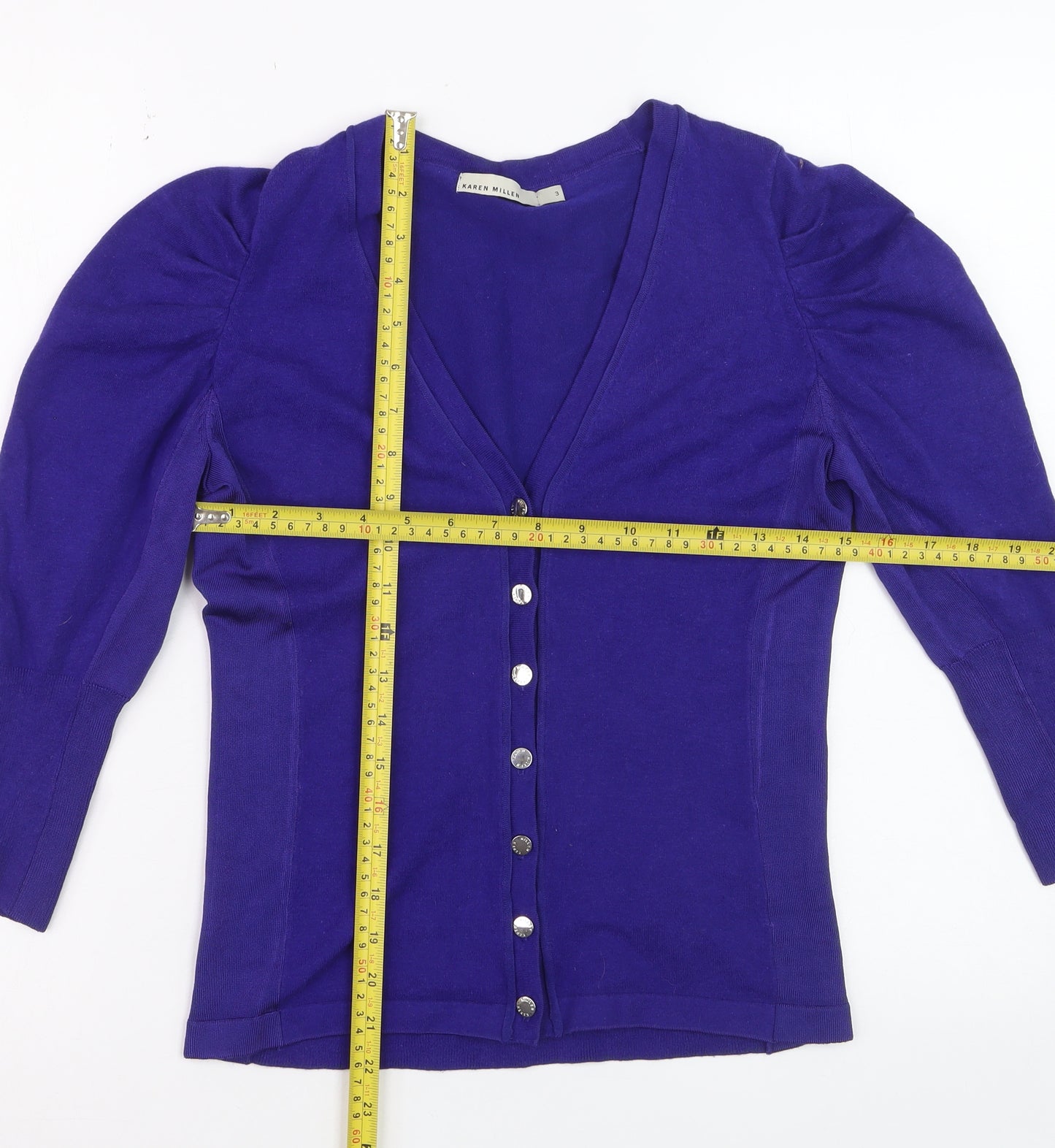 Karen Millen Women Purple V-Neck Cardigan Size 12 Slim Fit
