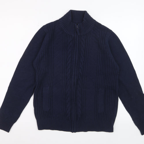 Isle Essentials Women Blue Cotton Cable Knit Full Zip Jumper M 14-16