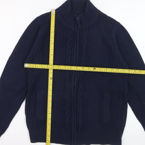 Isle Essentials Women Blue Cotton Cable Knit Full Zip Jumper M 14-16
