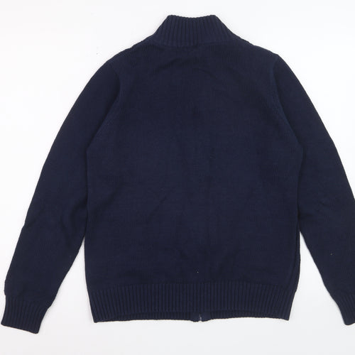 Isle Essentials Women Blue Cotton Cable Knit Full Zip Jumper M 14-16