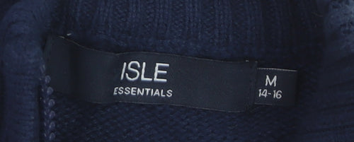 Isle Essentials Women Blue Cotton Cable Knit Full Zip Jumper M 14-16