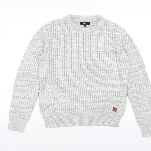 Next Women Grey Waffle-Knit Crew Neck Jumper Size S