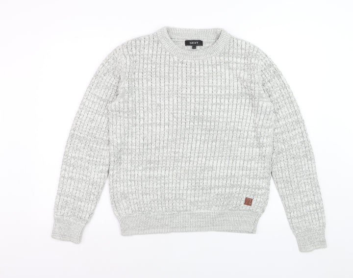 Next Women Grey Waffle-Knit Crew Neck Jumper Size S