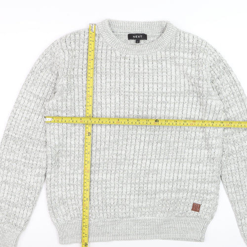Next Women Grey Waffle-Knit Crew Neck Jumper Size S