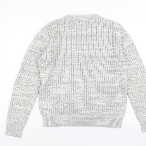 Next Women Grey Waffle-Knit Crew Neck Jumper Size S