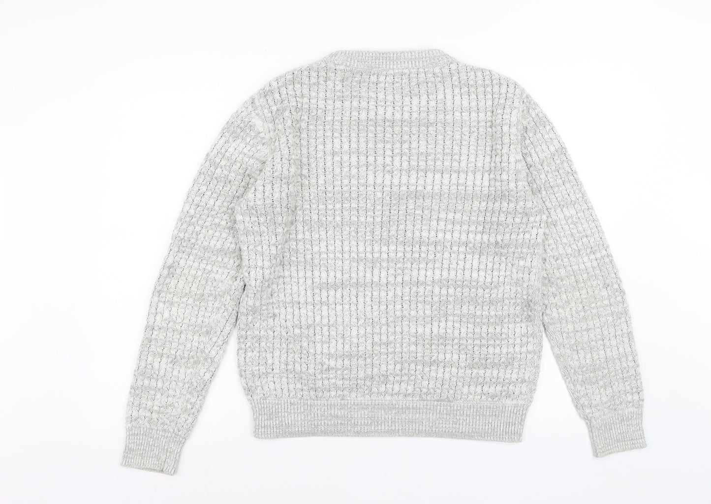Next Women Grey Waffle-Knit Crew Neck Jumper Size S