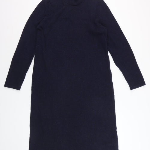 MNG Women's Blue Knit High Neck Long Sleeve Sweater Dress Size 12