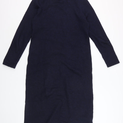 MNG Women's Blue Knit High Neck Long Sleeve Sweater Dress Size 12