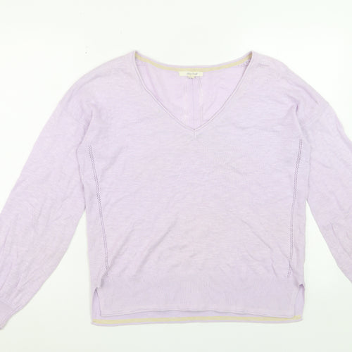 White Stuff Women's Purple V-Neck Cotton Linen Jumper Size 10