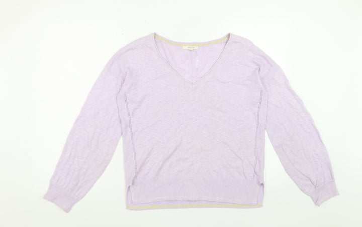 White Stuff Women's Purple V-Neck Cotton Linen Jumper Size 10