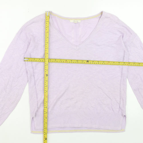 White Stuff Women's Purple V-Neck Cotton Linen Jumper Size 10