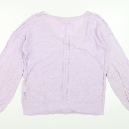 White Stuff Women's Purple V-Neck Cotton Linen Jumper Size 10