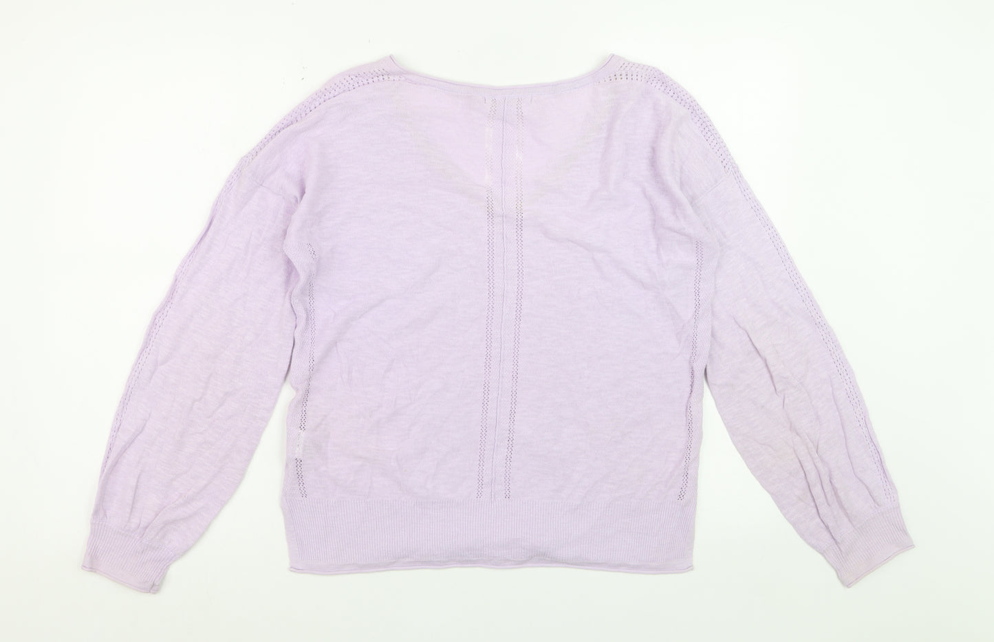 White Stuff Women's Purple V-Neck Cotton Linen Jumper Size 10